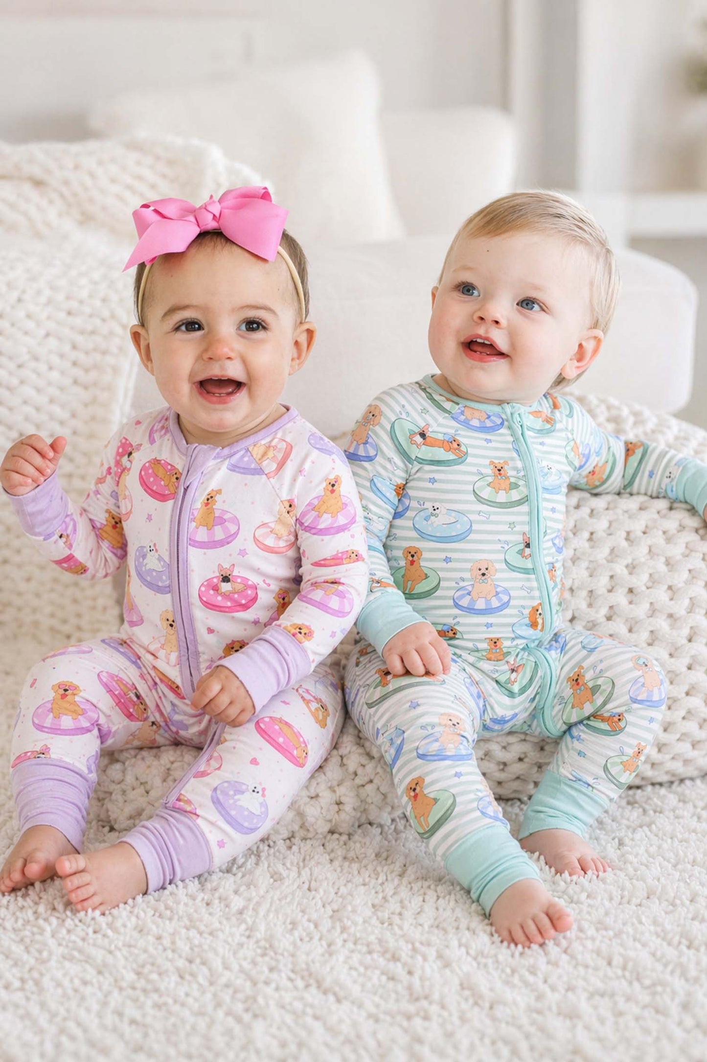 Convertible Zip Romper | Poolside Pups Blue