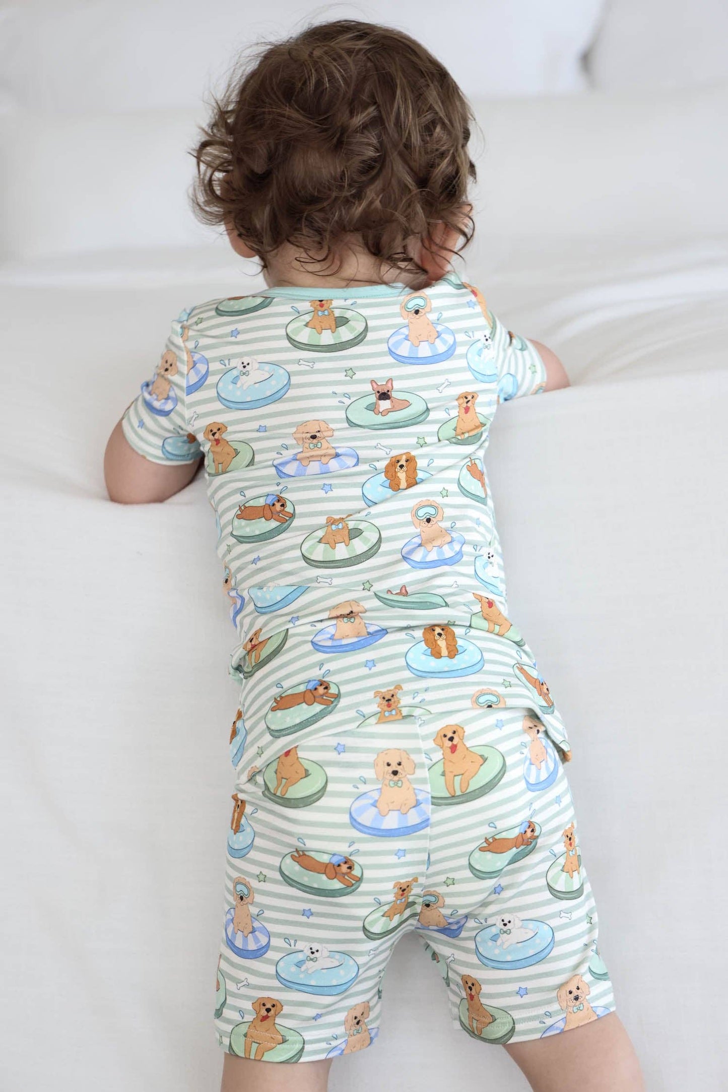 Two Piece Short Pajama Set | Poolside Pups Blue