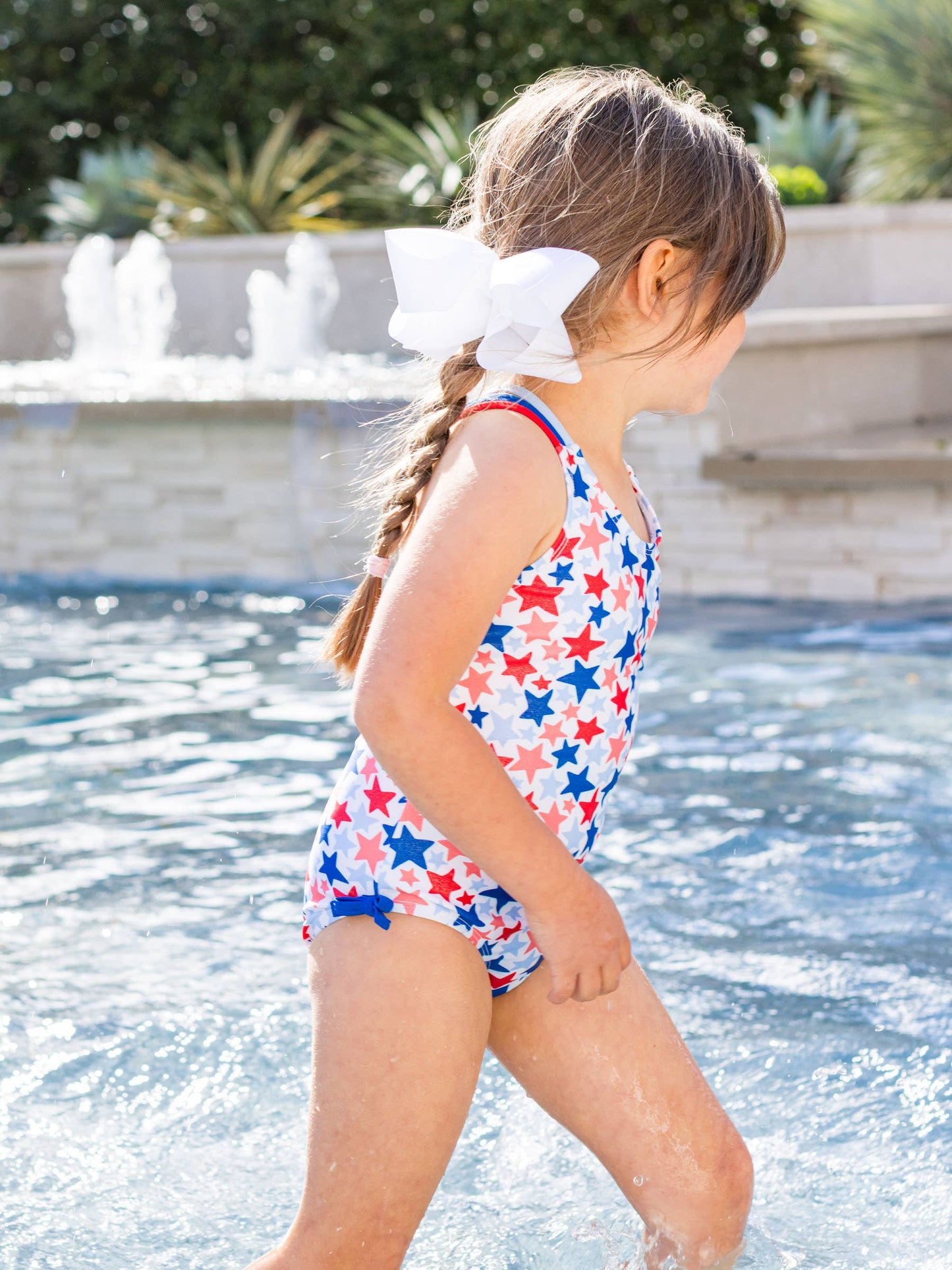 Girls Shimmer Star-Spangled Cross-Back One Piece Swimsuit