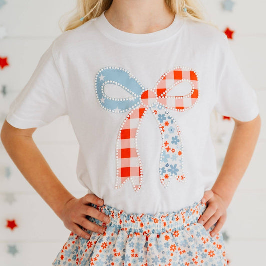 Patchwork Bow Patch Short Sleeve T-Shirt - Fourth of July