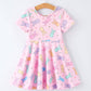 Colorful Easter Bunny Girls Twirl Short Sleeve Dress