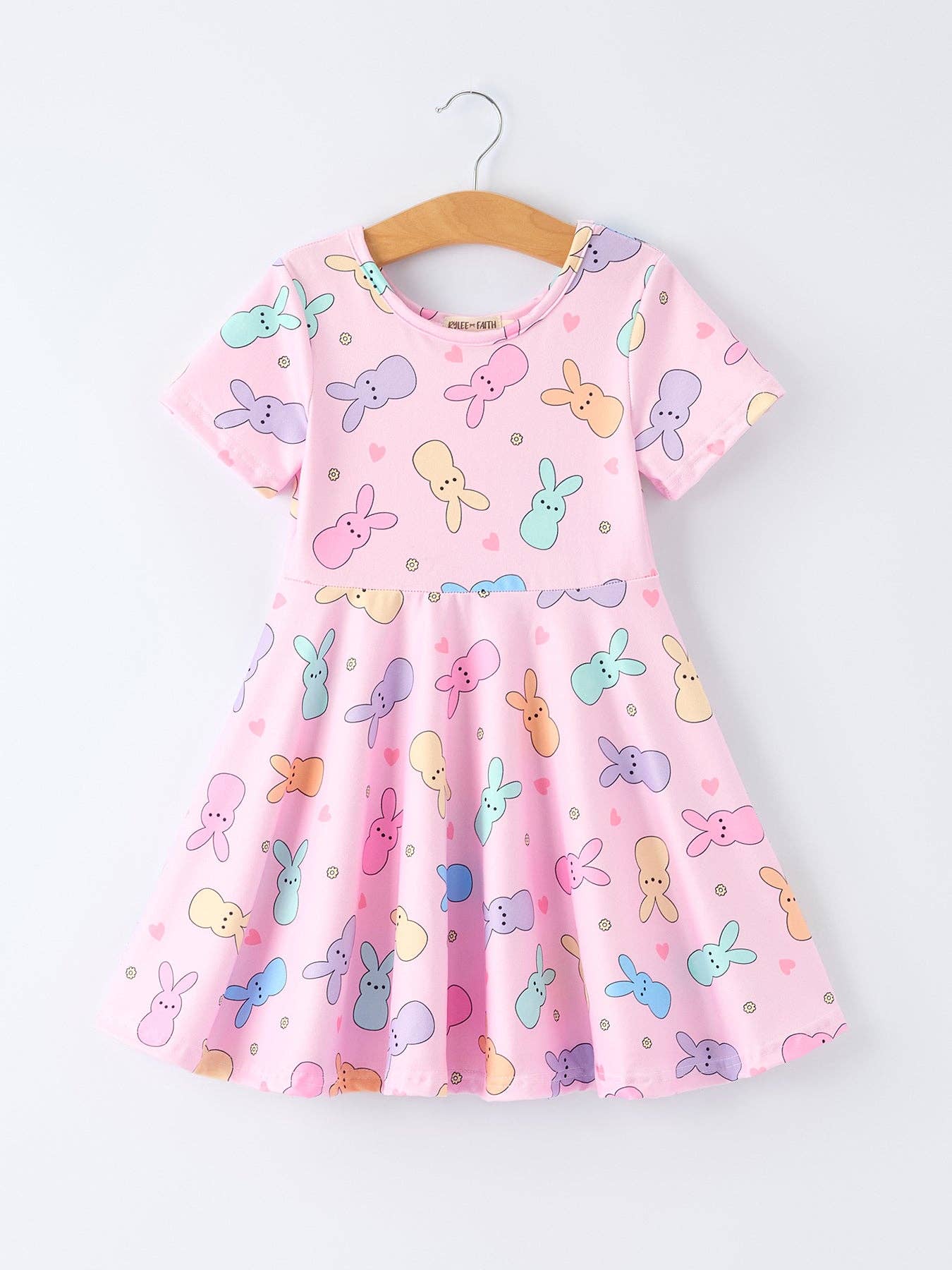 Colorful Easter Bunny Girls Twirl Short Sleeve Dress
