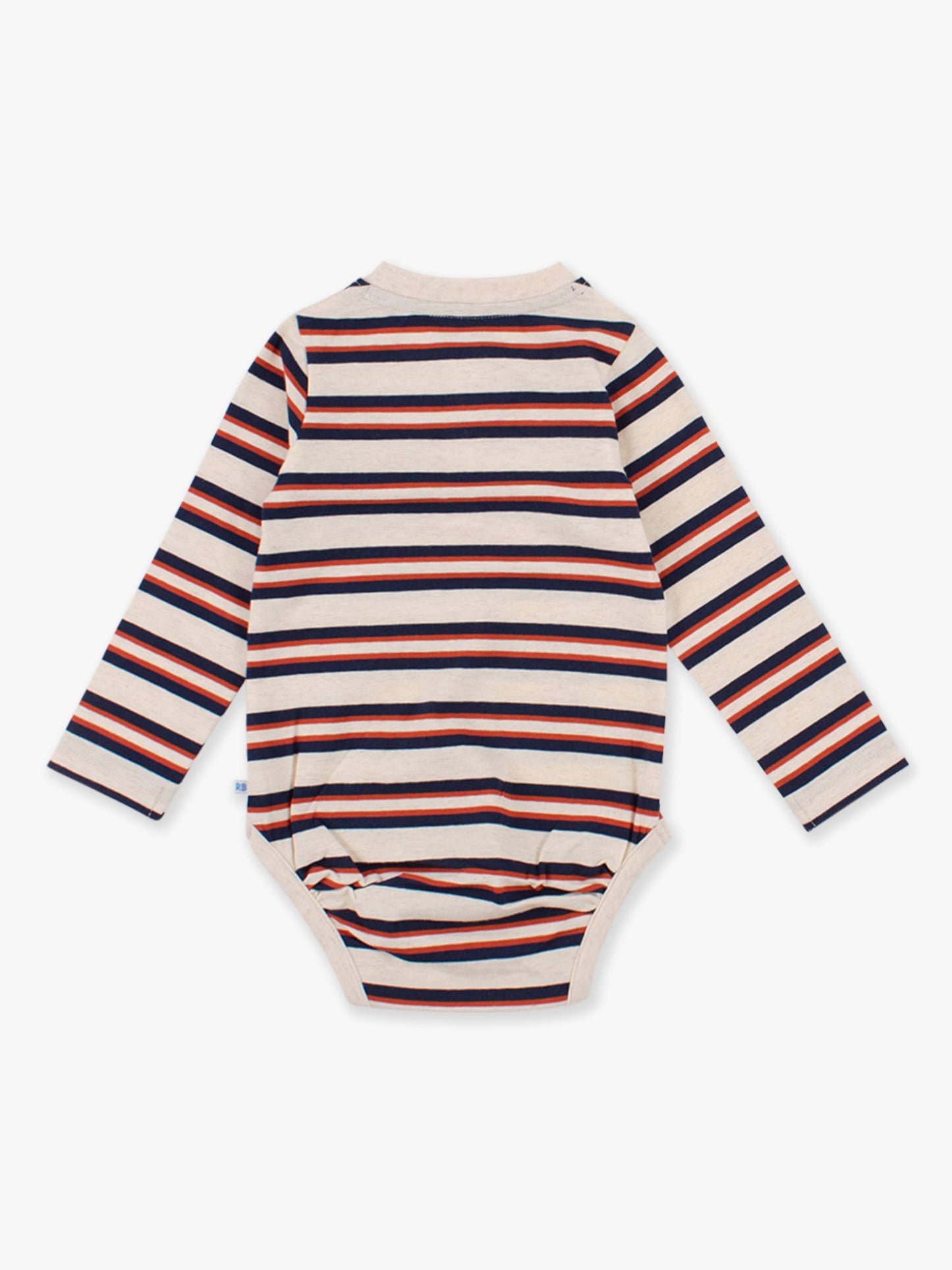 Baby Boys Heather Oatmeal & Rust Stripe Knit Long Sleeve 2-Button Henley Bodysuit