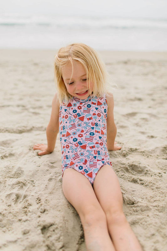 Ollie Jay Lucy Swim in Pink Celebration | girls UPF 50 swim