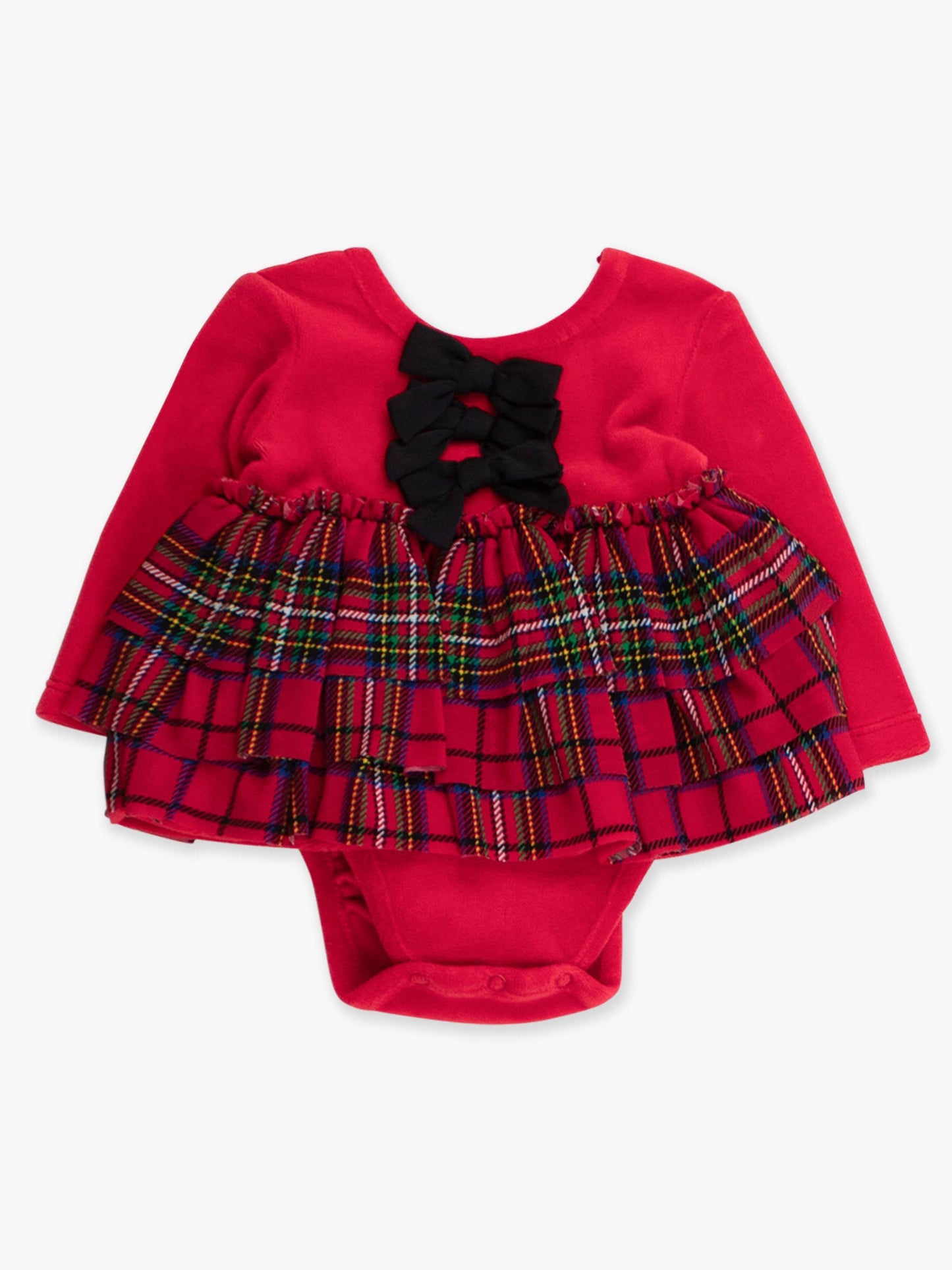 Baby Girls Red Nicholas Plaid Velour & Tulle Long Sleeve Twirl Romper