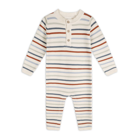 Multicolor Stripe Chunky Sweater Knit Baby Jumpsuit -Organic