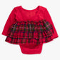 Baby Girls Red Nicholas Plaid Velour & Tulle Long Sleeve Twirl Romper