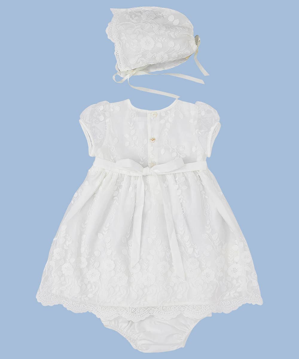 Ivory Lace Christening Dress & Bonnet