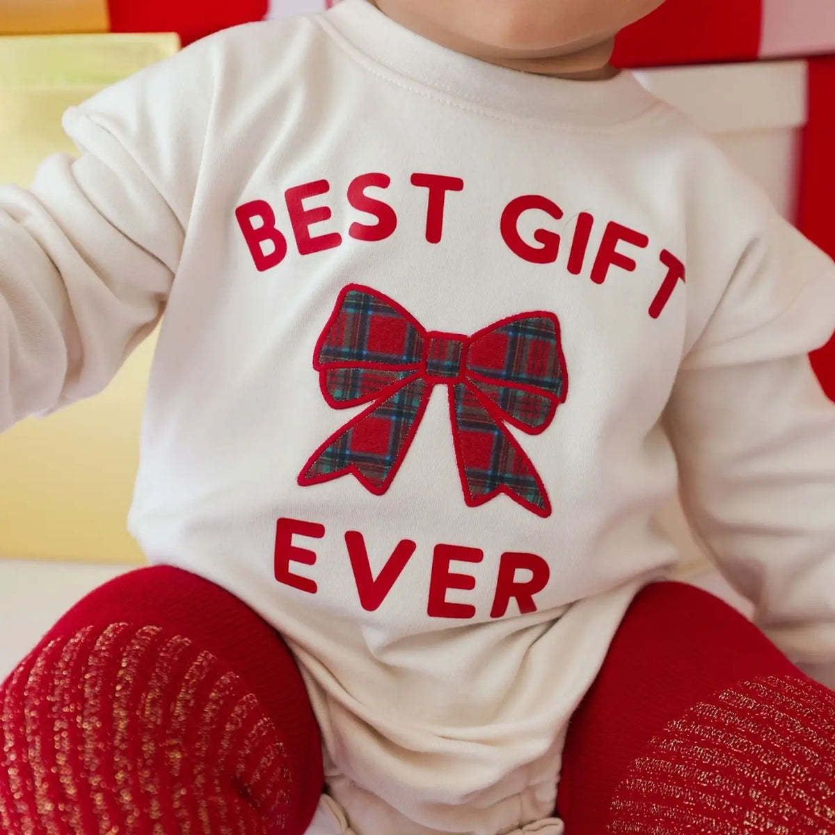 "Best Gift Ever" Patch Christmas Long-Sleeve Romper