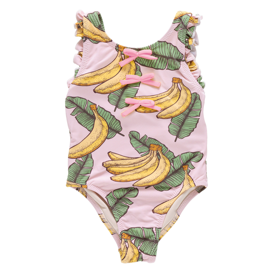 Girls Sylvie Bow Suit Pink Banana Leaves